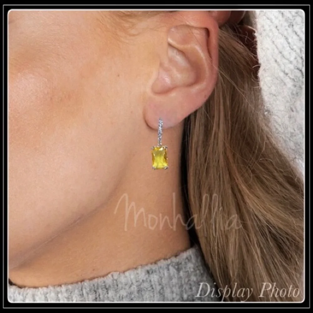 NEW 925 SILVER SQUARE PRINCESS CANARY CITRINE SAPPHIRE YELLOW AMETHYST EARRINGS - Picture 5 of 5
